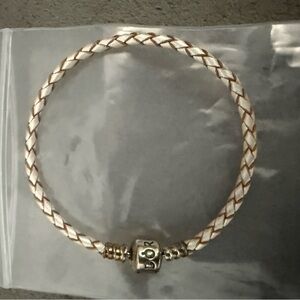 Pandora Braided Silver and Gold colored leather Bracelet